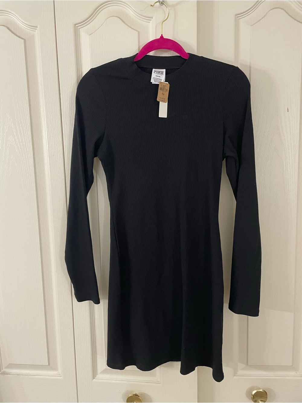 PINK Victoria's Secret Black Ribbed Long-Sleeve Dress